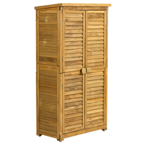 Outdoor Storage Cabinet, Wood Garden Shed, Pool Storage Shed With Lockable Door, Waterproof Roof And 2 Removable Shelves, Vertical Outside Storage She