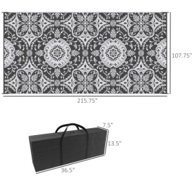 Outsunny Reversible Outdoor Rug, 9 X 18 Waterproof Plastic Straw Floor Mat, Portable RV Camping Carpet With Carry Bag, Large Floor Mat For Backyard, D