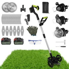 1Set 21V Electric Weed Edger Cordless String Trimmer With 2Pcs3000mAh Batteries 3.6-4.6FT Length 90 Degree Rotatable Angle Saw Blades Steel Blades Str