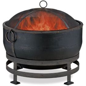 Heavy Duty Steel Cauldron Wood Burning Fire Pit with Spark Screen and Stand