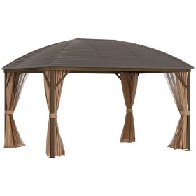 Outsunny 10' x 13' Hardtop Gazebo with Curtains and Netting, Outdoor Pavilion Gazebo with Top Hook, Ceiling Hook, for Garden, Brown