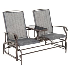 Outsunny 2-Person Outdoor Glider Bench with Center Table, Patio Rocking Chair Swing Loveseat with Breathable Mesh for Backyard, Front Porch, Brow