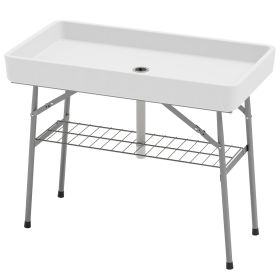 Outsunny 3.4ft Folding Ice Cooler Table with Drain, Fill and Chill Table Outdoor Table Cooler with Storage Shelf