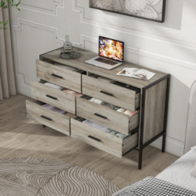 Wood Dresser With 6 Drawers, Wooden Storage Closet For Bedroom, Solid Clothes Cabinet With Sturdy Steel Frame, 48.58Wx15.75Dx31.22H, 48 Inch, Rustic G
