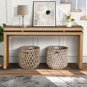 60  Antique Natural Farmhouse Console Table - Retro Wooden Entryway Table With Double Board Suspension Design, Solid Wood & MDF, Sofa Table For Living (Option: Antique brown)