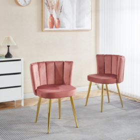 Modern ORANGE Dining Chair  Set Of 2   With Iron Tube Golden Color Legs, Velvet And Comfortable Backrest, Suitable For Dining Room, Living Room, Cafe, (Color: Pink)