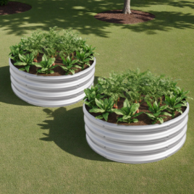 2PCS Tall Round Raised Garedn Bed,Metal Raised Beds For Vegetables, Outdoor Garden Raised Planter Box, Patio Planter Raised Beds For Flowers, Herbs, F (Color: Silver)