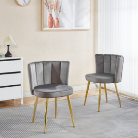 Modern ORANGE Dining Chair  Set Of 2   With Iron Tube Golden Color Legs, Velvet And Comfortable Backrest, Suitable For Dining Room, Living Room, Cafe, (Color: Grey)