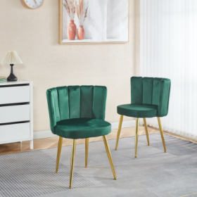 Modern ORANGE Dining Chair  Set Of 2   With Iron Tube Golden Color Legs, Velvet And Comfortable Backrest, Suitable For Dining Room, Living Room, Cafe, (Color: Green)