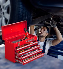 20.3inch Metal Tool Box With 2-4 Drawers Portable Steel Tool Chest With Metal Cylinder Lock And Latch Closure, Black And Red Two Color Powder Coating, (Option: Four Drawer-Red)