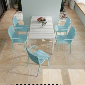 4pcs Modern Stackable Plastic Armchair For Indoor  Outdoor Use  Ergonomic Slatted Back Design, All  Weather PP Material, Light Baby Blue   Patio, Balc (Option: Warm Grey)