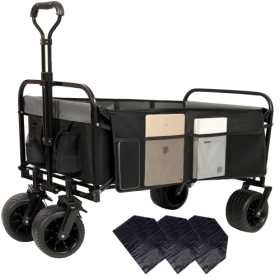 440lbs Collapsible Foldable Wagon Cart With Strapping System ,Beach Wagon Utility Cart Utility Wagon Grocery Cart For Camping Shopping Sports Gardenin (Color: black)