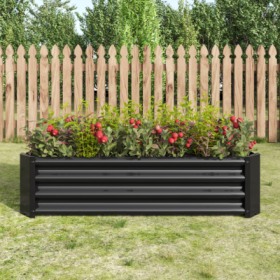 Metal Raised Garden Bed, Rectangle Raised Planter 4x2x1ft For Flowers Plants, Vegetables Herb Silver (Color: black)