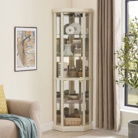 Corner Lighted Curio Cabinet Corner Glass Cabinet Lighted Curio Cabinet Corner Display Case For Living Room, Curio Cabinet, Antique Collection, Wine,B (Option: Antique Whitev)