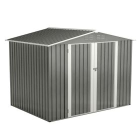 8 X 6 FT Outdoor Waterproof Garden Tool Storage Sheds With Metal Foundation With Floor Frame, Tool Shed With Lockable Hinged Doors & Air Vents, Storag (Option: Gray)