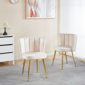 Modern ORANGE Dining Chair  Set Of 2   With Iron Tube Golden Color Legs, Velvet And Comfortable Backrest, Suitable For Dining Room, Living Room, Cafe, (Color: White)