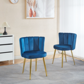 Modern ORANGE Dining Chair  Set Of 2   With Iron Tube Golden Color Legs, Velvet And Comfortable Backrest, Suitable For Dining Room, Living Room, Cafe, (Color: Blue)