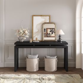 60  Antique Natural Farmhouse Console Table - Retro Wooden Entryway Table With Double Board Suspension Design, Solid Wood & MDF, Sofa Table For Living (Option: Primary Living Space)