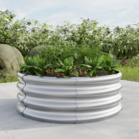32.08x11.4 Tall Round Raised Garedn Bed,Metal Raised Beds For Vegetables, Outdoor Garden Raised Planter Box, Patio Planter Raised Beds For Flowers, He (Color: Silver)