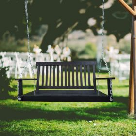 Front Porch Swing with Armrests;  Wood Bench Swing with Hanging Chains; for Outdoor Patio ; Garden Yard;  porch;  backyard;  or sunroom; Easy to Assem (Color: black)